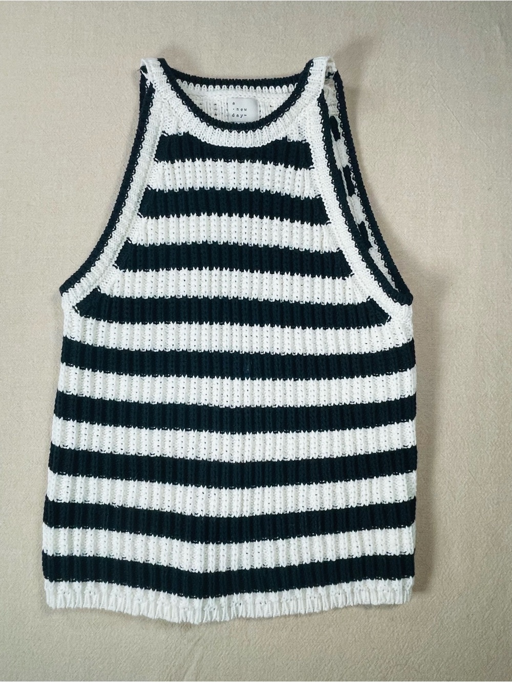 a new day Black & White Striped Crewneck Tank Sweater